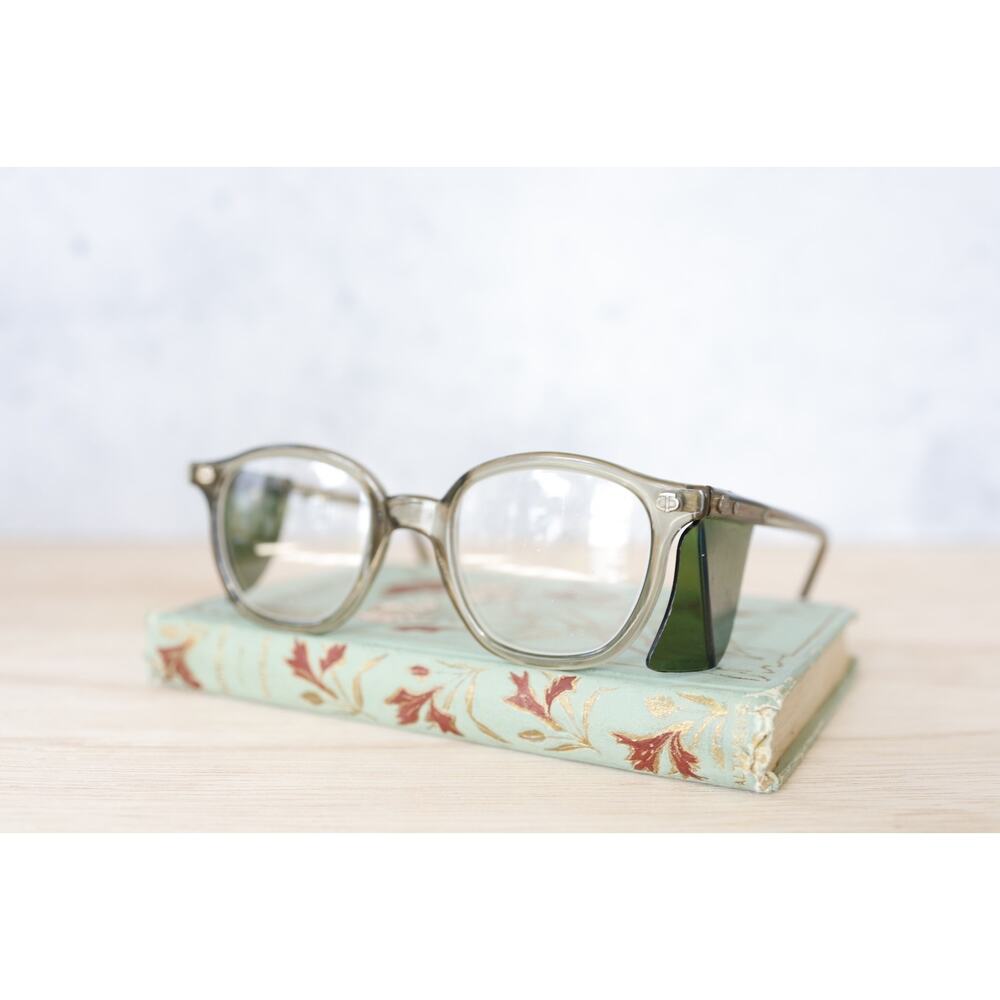 Vintage 1970s Titmus Eyeglasses Sz 48 USA Safety Glasses Smoky Green Shield MCM